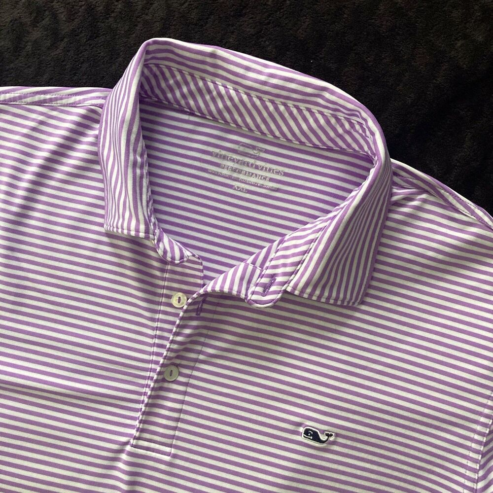 Vineyard Vines Polo Striped Shirt Men 2XL Purple Performance Stretch Golf XXL